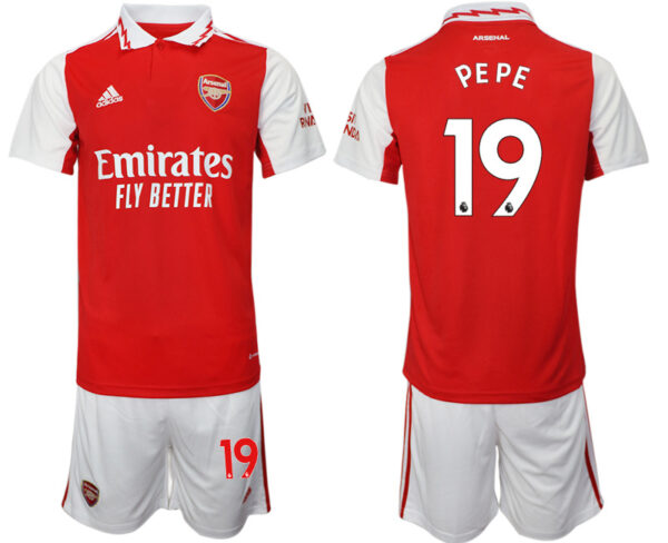 Men's Arsenal F.C #19 Nicolas Pepe 2023 Red Home Soccer Jersey Suit