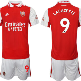 Men's Arsenal F.C #9 Lacazette 2023 Red Home Soccer Jersey Suit