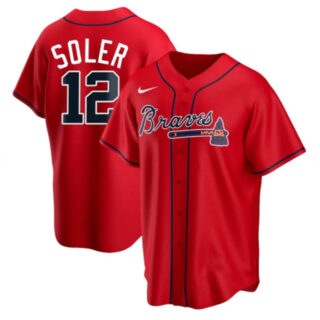 Men's Atlanta Braves #12 Jorge Soler Red Cool Base Stitched Jersey