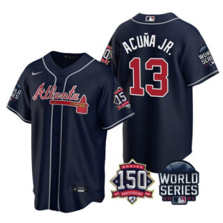 Men's Atlanta Braves #13 Ronald Acuna Jr. 2021 Navy World Series With 150th Anniversary Patch Cool Base Stitched Jersey