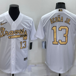Men's Atlanta Braves #13 Ronald Acuna Jr. 2022 All-Star White Cool Base Stitched Baseball Jersey