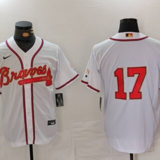 Men's Atlanta Braves #17 Andy Messersmith White Gold World Series Champions Cool Base Stitched Baseball Jersey