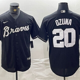 Men's Atlanta Braves #20 Marcell Ozuna Black Cool Base Stitched Baseball Jersey