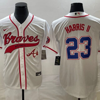 Men's Atlanta Braves #23 Michael Harris II White Cool Base With Patch Stitched Baseball Jersey