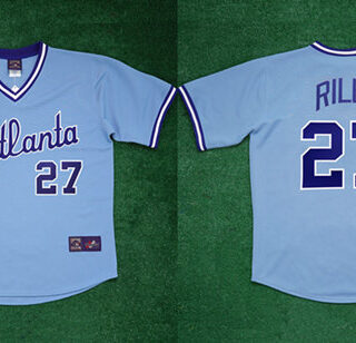 Men's Atlanta Braves #27 Austin Riley 1982 Light Blue Cool Base Stitched Baseball Jersey