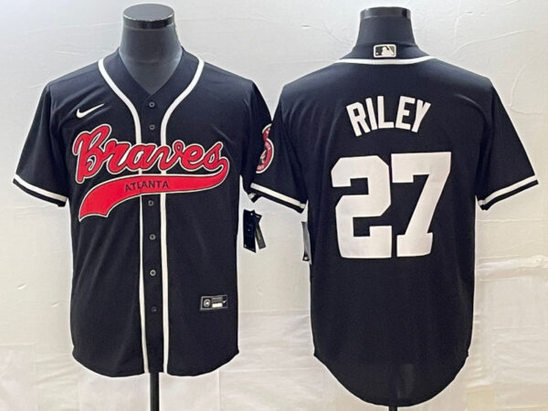 Men's Atlanta Braves #27 Austin Riley Black Cool Base Stitched Baseball Jersey