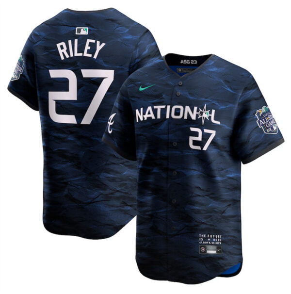 Men's Atlanta Braves #27 Austin Riley Royal 2023 All-Star Cool Base Stitched Baseball Jersey