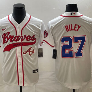 Men's Atlanta Braves #27 Austin Riley White Cool Base With Patch Stitched Baseball Jersey