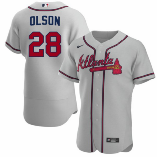 Men's Atlanta Braves #28 Matt Olson Grey Flex Base Stitched Baseball Jersey