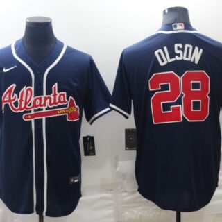Men's Atlanta Braves #28 Matt Olson Navy Cool Base Stitched Baseball Jersey