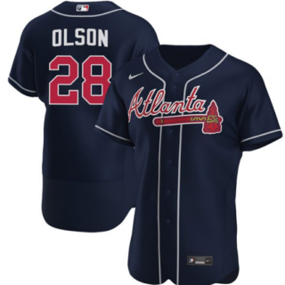 Men's Atlanta Braves #28 Matt Olson Navy Flex Base Stitched Baseball Jersey