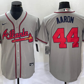 Men's Atlanta Braves #44 Hank Aaron Grey Cool Base Stitched Jersey