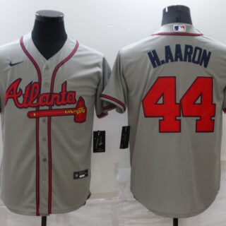 Men's Atlanta Braves #44 Hank Aaron Grey Cool Base Stitched Jersey