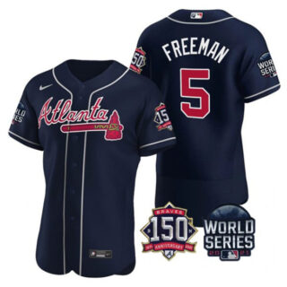Men's Atlanta Braves #5 Freddie Freeman 2021 Navy World Series With 150th Anniversary Patch Stitched Baseball Jersey