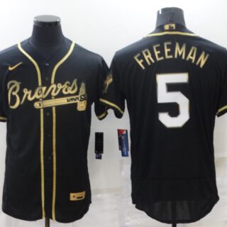 Men's Atlanta Braves #5 Freddie Freeman Black Golden Flex Base Stitched Jersey