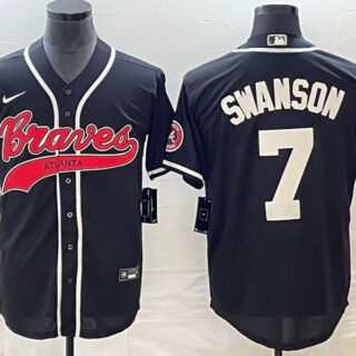 Men's Atlanta Braves #7 Dansby Swanson Black Cool Base Stitched Baseball Jersey