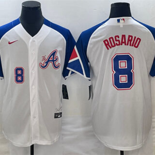 Men's Atlanta Braves #8 Eddie Rosario White 2023 City Connect Cool Base With Patch Stitched Baseball Jersey
