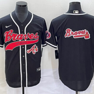 Men's Atlanta Braves Black Team Big Logo Cool Base With Patch Stitched Baseball Jersey