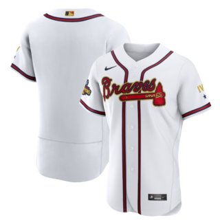Men's Atlanta Braves Blank 2022 White Gold World Series Champions Program Flex Base Stitched Baseball Jersey