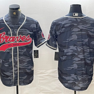 Men's Atlanta Braves Blank Gray Camo Cool Base With Patch Stitched Baseball Jersey
