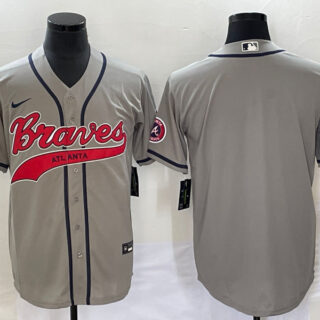 Men's Atlanta Braves Blank Gray Cool Base With Patch Stitched Baseball Jersey
