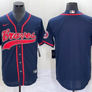 Men's Atlanta Braves Blank Navy Cool Base With Patch Stitched Baseball Jersey