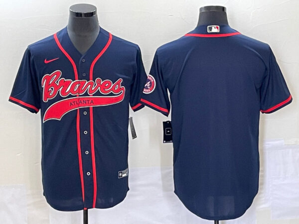 Men's Atlanta Braves Blank Navy Cool Base With Patch Stitched Baseball Jersey
