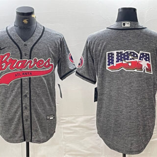 Men's Atlanta Braves Gray Team Big Logo Cool Base With Patch Stitched Baseball Jerseys