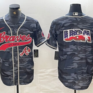 Men's Atlanta Braves Gray Team Big Logo Cool Base With Patch Stitched Baseball Jerseys