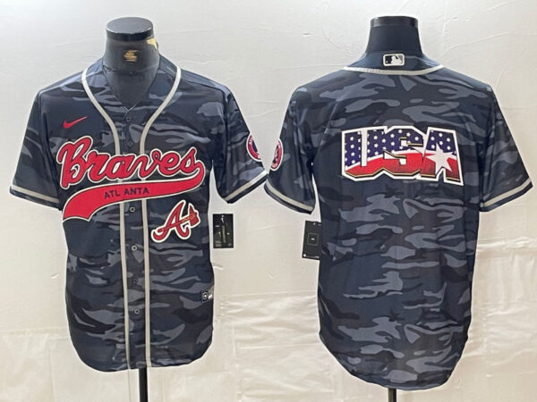 Men's Atlanta Braves Gray Team Big Logo Cool Base With Patch Stitched Baseball Jerseys