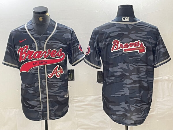 Men's Atlanta Braves Gray Team Big Logo Cool Base With Patch Stitched Baseball Jerseys