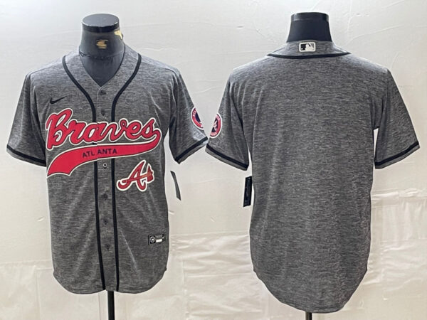 Men's Atlanta Braves Gray Team Big Logo Cool Base With Patch Stitched Baseball Jerseys