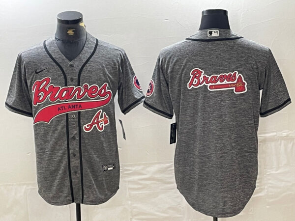 Men's Atlanta Braves Gray Team Big Logo Cool Base With Patch Stitched Baseball Jerseys