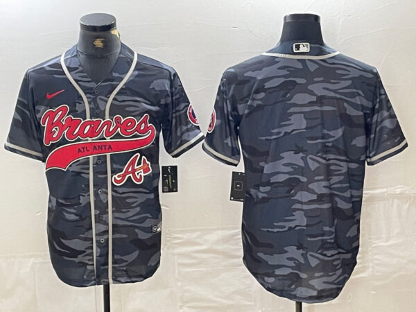 Men's Atlanta Braves Gray Team Cool Base With Patch Stitched Baseball Jerseys
