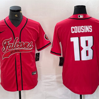 Men's Atlanta Falcons #18 Kirk Cousins Red With Patch Cool Base Stitched Baseball Jersey