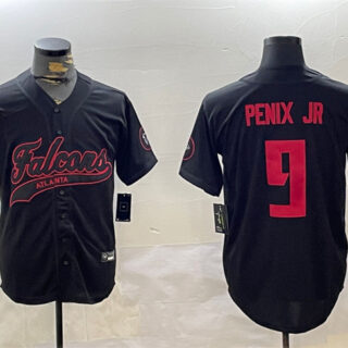 Men's Atlanta Falcons #9 Michael Penix Jr. Black With Patch Cool Base Stitched Baseball Jersey