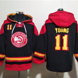 Men's Atlanta Hawks #11 Trae Young Black Red Lace-Up Pullover Hoodie