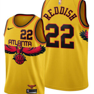Men's Atlanta Hawks #22 Cam Reddish 2021 22 Yellow City Edition Stitched Jersey