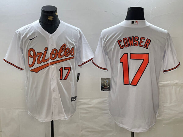 Men's Baltimore Orioles #17 Cowser White 2024 Home Limited Cool Base Stitched Baseball Jerseys