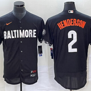 Men's Baltimore Orioles #2 Gunnar Henderson Black 2023 City Connect Flex Base Stitched Baseball Jersey