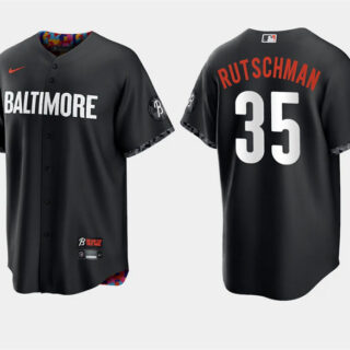 Men's Baltimore Orioles #35 Adley Rutschman Black 2023 City Connect Cool Base Stitched Baseball Jersey