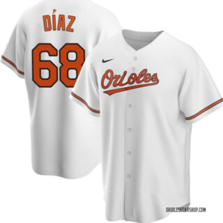 Men's Baltimore Orioles #68 Lewin DÃaz White Cool Base Stitched Jersey