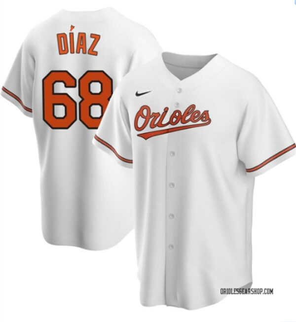 Men's Baltimore Orioles #68 Lewin DÃaz White Cool Base Stitched Jersey