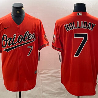 Men's Baltimore Orioles #7 Jackson Holliday Orange With Patch Cool Base Stitched Baseball Jersey