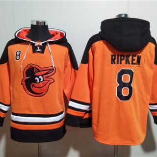 Men's Baltimore Orioles #8 Cal Ripken Jr. Orange Ageless Must-Have Lace-Up Pullover Hoodie