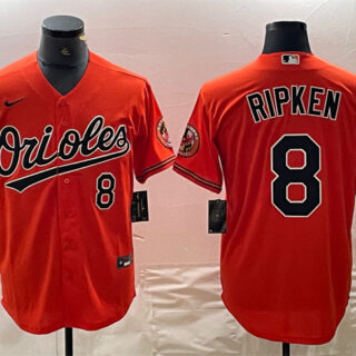 Men's Baltimore Orioles #8 Cal Ripken Jr. Orange Cool Base Stitched Jersey