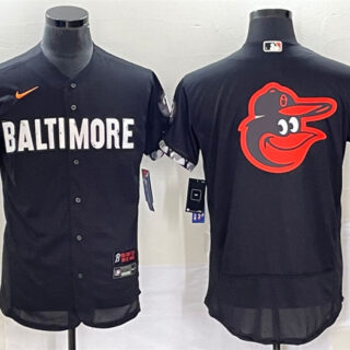 Men's Baltimore Orioles Big Logo In Back Black 2023 City Connect Flex Base Stitched Baseball Jersey