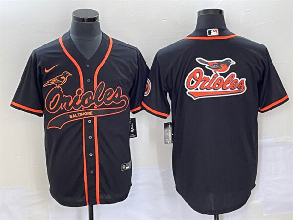 Men's Baltimore Orioles Black Team Big Logo Cool Base Stitched Jersey 2