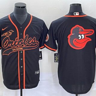 Men's Baltimore Orioles Black Team Big Logo Cool Base Stitched Jersey