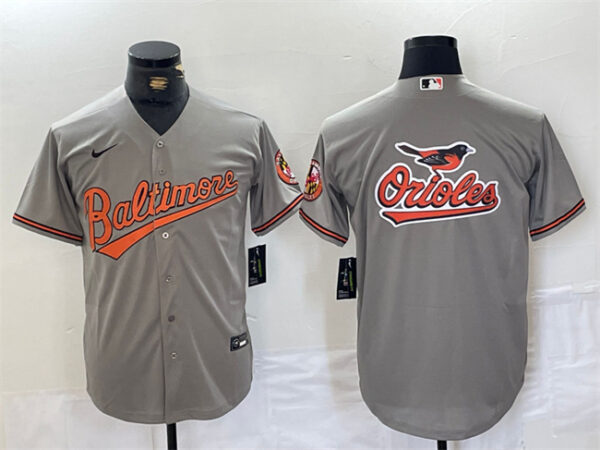 Men's Baltimore Orioles Gray Team Big Logo Cool Base Stitched Jerseys